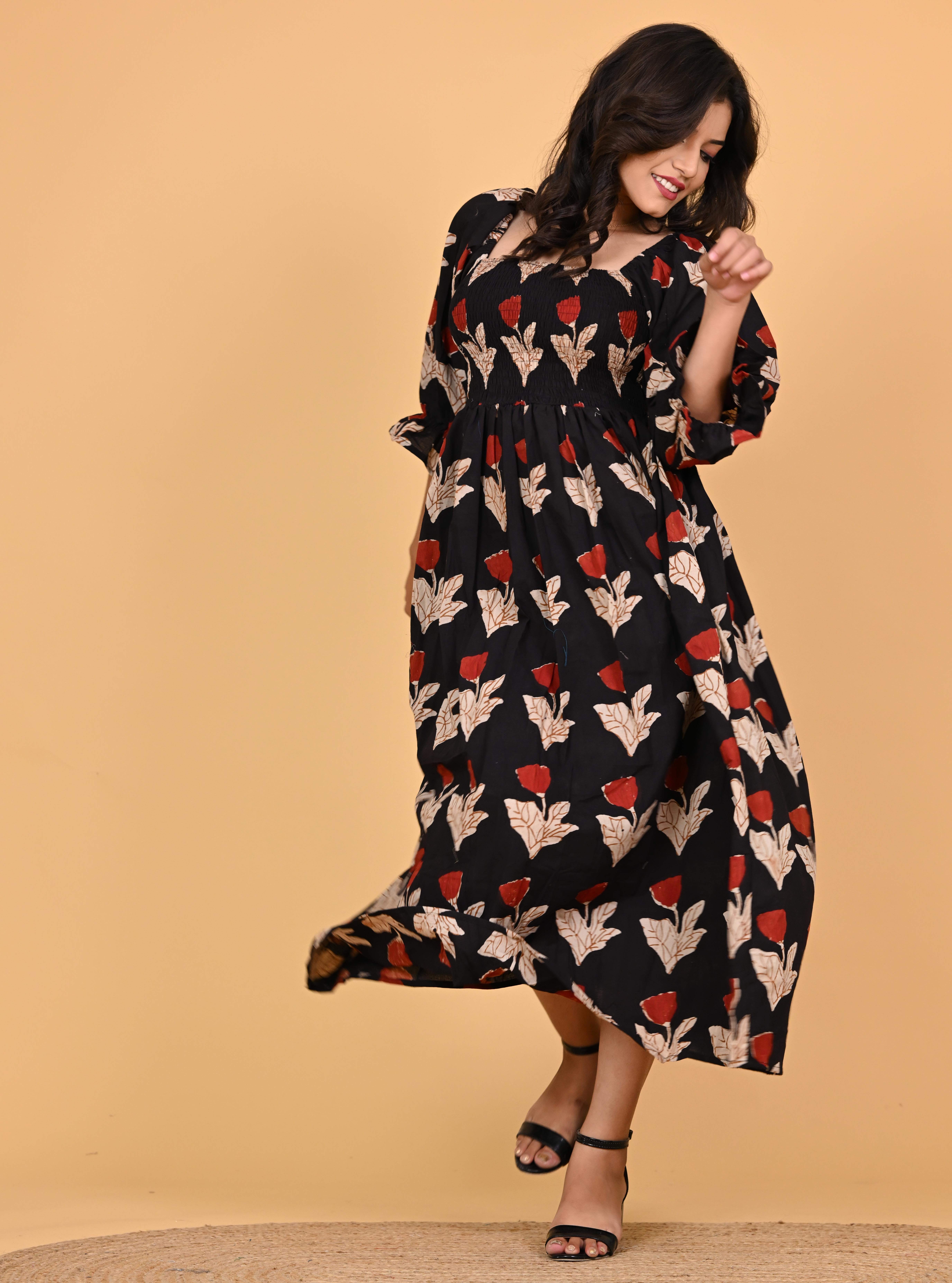 Cotton Block Print Dress Hover