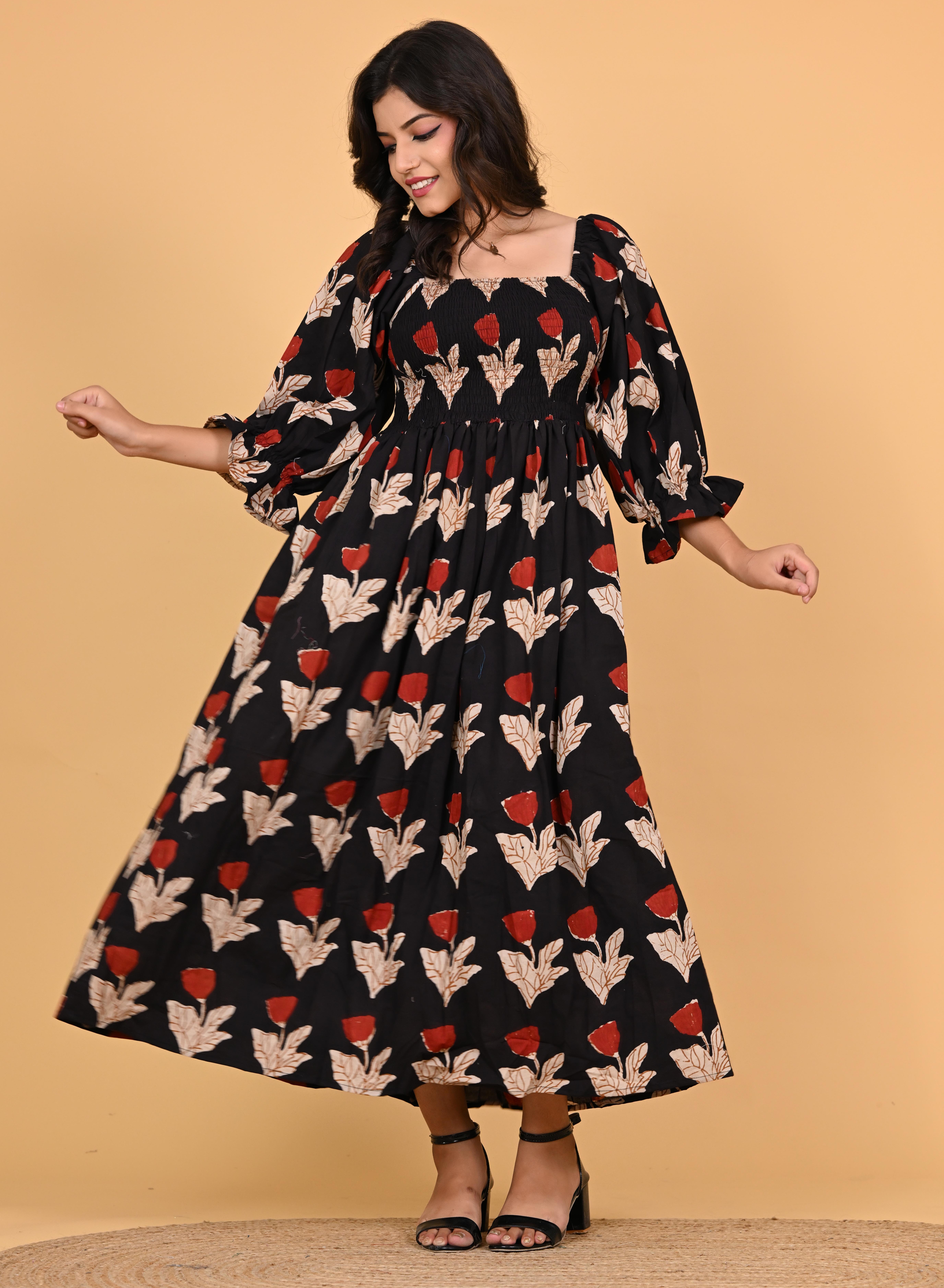 Cotton Block Print Dress