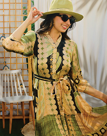 MOSAIC HALF OPEN LONG SHIRT DRESS